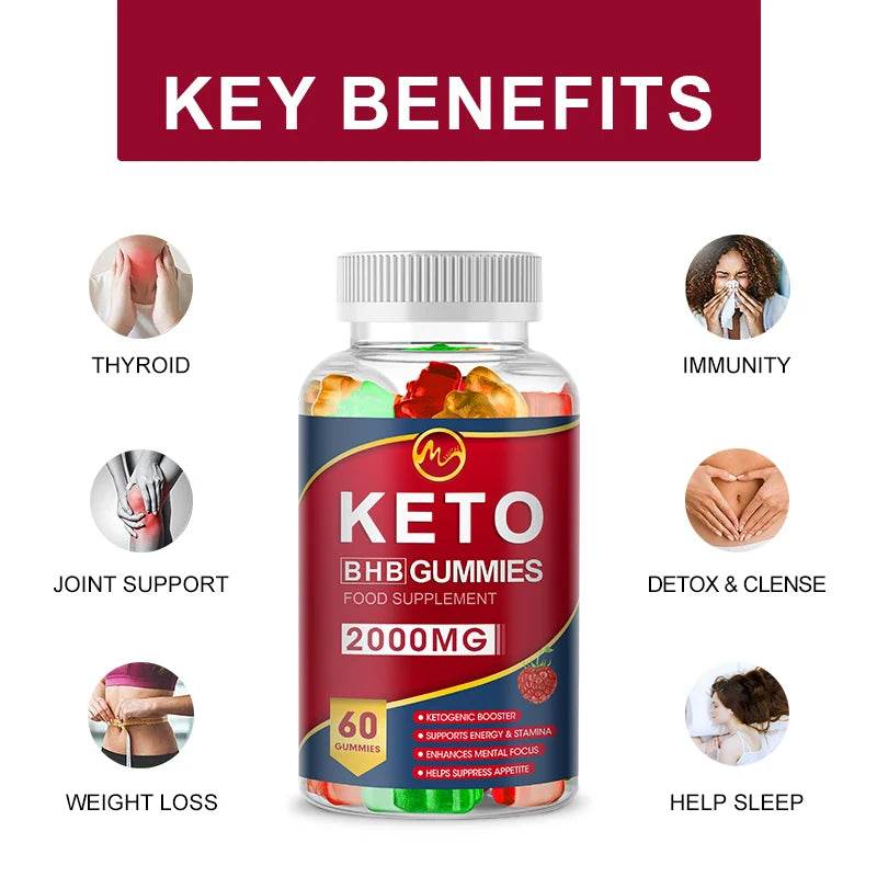 3-Pack Advanced Weight Loss Keto Gummies Ketone Fat Burner Weight Loss Detox Cleanse Immune System Dietary Supplement