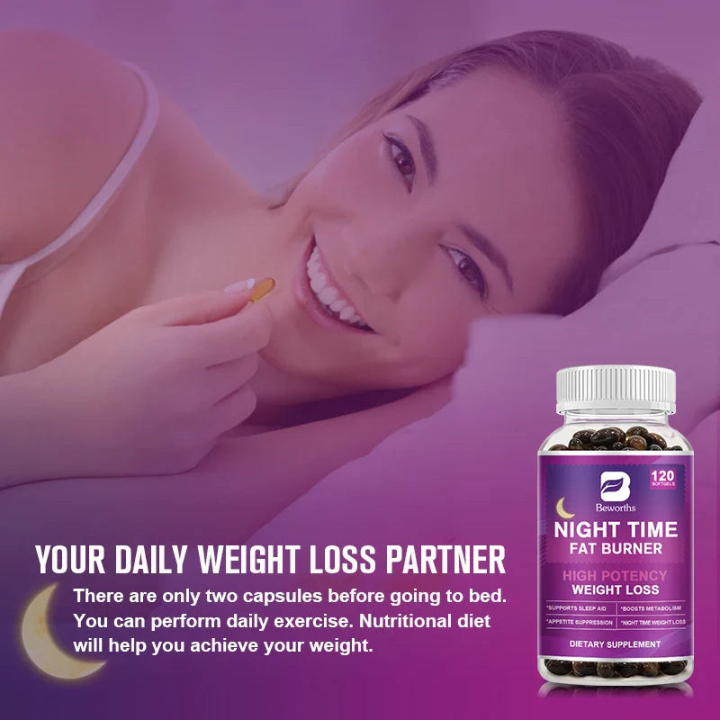 BEWORTHS 60PCS Night Time Fat Burnner Capsule for Women and Men Loss Weight Management Weight Slimming Tool Detox Burning Fat